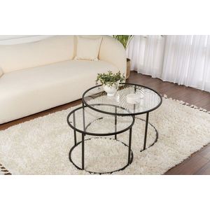 Set masute de cafea, Nordure, Aurum, Sticla temperata, Negru/Transparent imagine