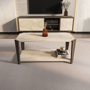 Masuta de cafea, Zena Home, Monao, 91x40x47 cm, PAL, Nuc / Travertin imagine