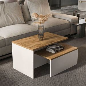 Set masute 2 piese, Zena Home, Twins, PAL, Stejar / Alb imagine