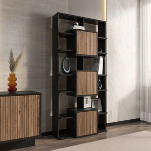 Corp biblioteca, Zena Home, Monaco, 85x176x20 cm, PAL, Negru / Nuc deschis imagine