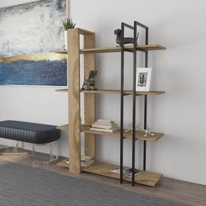Corp biblioteca, Zena Home, Onno, 120x160x31 cm, PAL, Stejar / Negru imagine