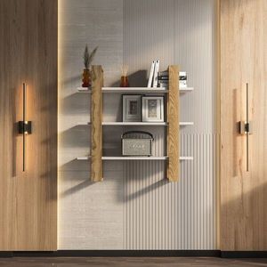 Raft de perete, Zena Home, Suno, 90x90x22 cm, PAL, Oud Stejar / Alb imagine