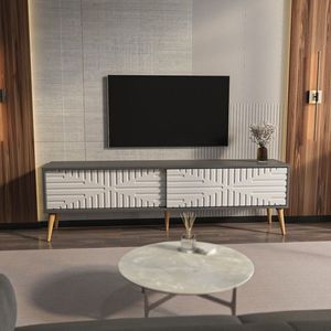 Comoda TV, Zena Home, Riso, 180x54x35 cm, PAL, Antracit/Alb imagine
