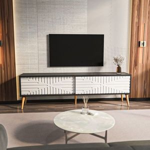 Comoda TV, Zena Home, Riso, 180x54x35 cm, PAL, Alb/Negru imagine