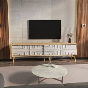 Comoda TV, Zena Home, Riso, 180x54x35 cm, PAL, Stejar Safir / Alb imagine