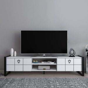 Comoda TV, Zena Home, Mora, 184x45x34 cm, PAL, Alb/Negru imagine
