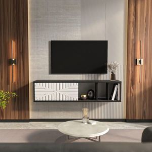 Comoda TV, Zena Home, Teo Floating, 140x29 cm, PAL, Alb/Negru imagine