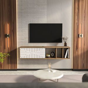 Comoda TV, Zena Home, Teo Floating, 140x29 cm, PAL, Nuc/Alb imagine