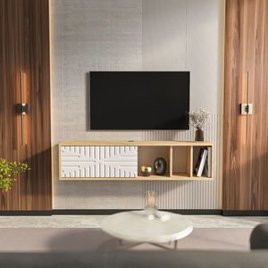 Comoda TV, Zena Home, Teo Floating, 140x29 cm, PAL, Stejar Safir / Alb imagine