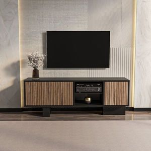 Comoda TV, Zena Home, Monaco, 150x54x35 cm, PAL, Negru/Maro imagine