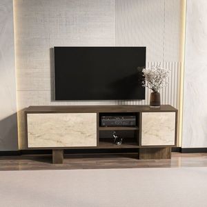 Comoda TV, Zena Home, Monaco, 150x54x35 cm, PAL, Nuc / Travertin imagine