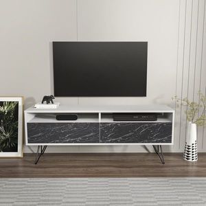 Comoda TV, Zena Home, Flay, 140x53 cm, PAL, Alb/Negru imagine
