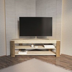 Comoda TV, Zena Home, Rita, 120x42x35 cm, PAL, Alb / Oud Stejar imagine