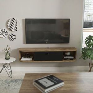 Comoda TV, Zena Home, Ibarra, 120x23 cm, PAL, Stejar negru / Oud imagine
