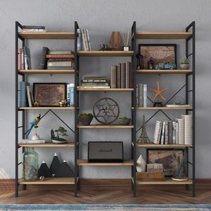 Corp biblioteca, Rani, HC107, 176x172x30 cm, PAL, Nuc / Negru imagine