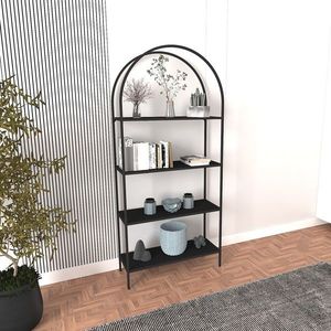 Corp biblioteca, Caliente, Mona, 80x175x30 cm, STICLA CALITA TRANSPARA, Negru imagine