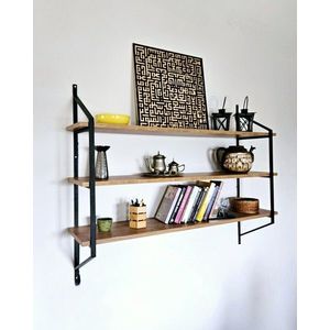 Raft de perete, Valovi, Raffy2, 120x95x28 cm, PAL, Negru / Pin Atlantic imagine
