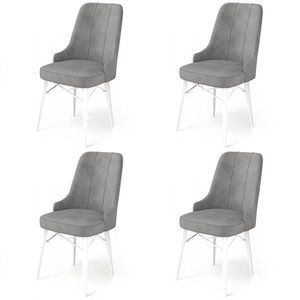 Set scaune 4 piese, Charlotte, Pare, Metal, Gri/Alb imagine