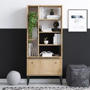 Corp biblioteca, Emerald, Fix, 65x160x30 cm, PAL, Stejar / Negru imagine