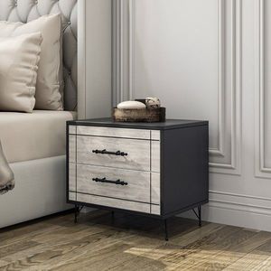 Noptiera, Kalune Design, Night, 50x55x40 cm, PAL, Gri/Negru imagine