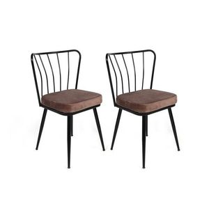 Set scaune 2 piese, Nmobb, Yıldız-947 V2, Metal, Maro deschis / Negru imagine