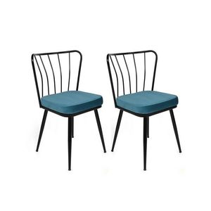 Set scaune 2 piese, Nmobb, Yıldız-952 V2, Metal, Albastru/Negru imagine