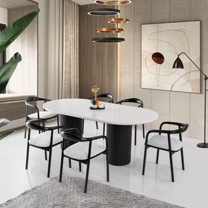 Masa, Nmobb, LI, 200x77x100 cm, 100% MDF VOPSIT/LACUIT, Alb/Negru imagine