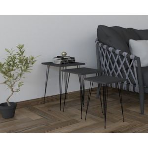 Set masute 3 piese, Puqa Design, Mali, PAL, Negru / Antracit imagine