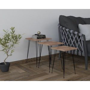 Set masute 3 piese, Puqa Design, Mali, PAL, Negru / Pin Atlantic imagine
