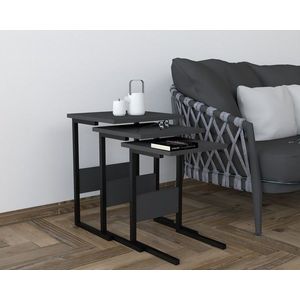Set masute 3 piese, Puqa Design, Sali, PAL, Negru / Antracit imagine