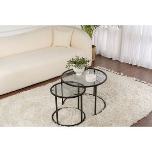 Set masute de cafea, Cerritos, Black-Grey-60-42, Sticla temperata, Negru imagine