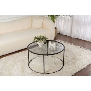 Masuta de cafea, Cerritos, Black-Grey-80, 80x43x80 cm, Sticla temperata, Negru imagine