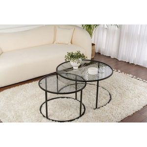 Set masute de cafea, Cerritos, Black-Grey-80-60, Sticla temperata, Negru imagine
