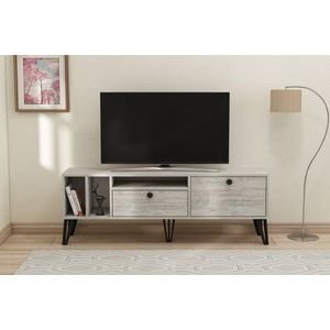 Comoda TV, Coraline, Aris, 150x53x35 cm, PAL, Gri/Alb imagine