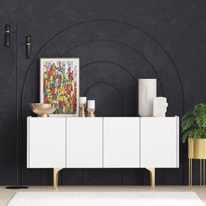 Consola, Emerald, Albina, 150x75x40 cm, PAL, Alb/Auriu imagine