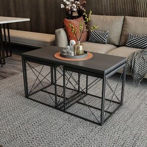 Set masute de cafea, Kalune Design, Defne, PAL, Antracit / Negru imagine