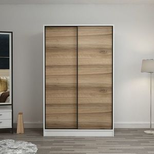 Dulap pentru haine, Minerva, Kale White Oak, 120x190x60 cm, PAL, Alb / Stejar imagine
