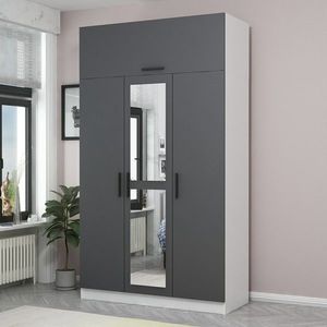 Dulap pentru haine, Minerva, Minar 235, 135x235x52 cm, PAL, Antracit/Alb imagine