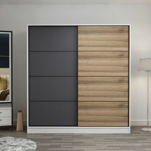 Dulap pentru haine, Minerva, Kale, 180x190x52 cm, PAL, Alb / Antracit / Dore imagine