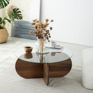 Masuta de cafea, Neostill, Bubble Wood, 75x35x75 cm, Blat: 100% STICLA CALITA, Maro imagine