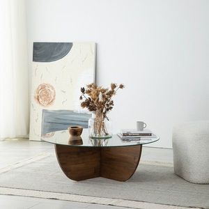 Masuta de cafea, Neostill, Lily Wood, 90x30x90 cm, Blat: 100% STICLA CALITA, Maro imagine