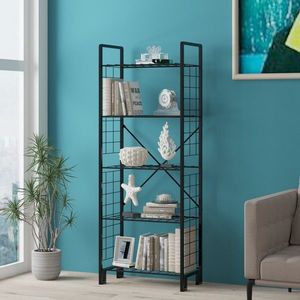 Corp biblioteca, Puqa Design, Kane, 30x60x156 cm, Metal, Negru imagine
