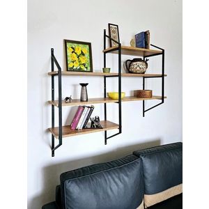 Raft de perete, Valovi, Raffy5, 180x120x28 cm, PAL, Negru / Pin Atlantic imagine