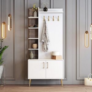 Cuier de perete, Hommy Craft, Viyana D, 90x35x202 cm, PAL, Alb/Auriu imagine