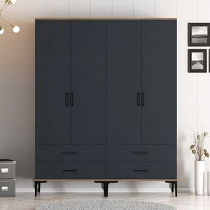 Dulap pentru haine, Hommy Craft, Kumsal TT, 160x47 cm, PAL, Nuc / Antracit imagine