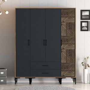Dulap pentru haine, Hommy Craft, Kumsal STP, 160x47 cm, PAL, Nuc / Antracit imagine