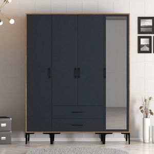 Dulap pentru haine, Hommy Craft, Kumsal STR, 160x47 cm, PAL, Nuc / Antracit imagine