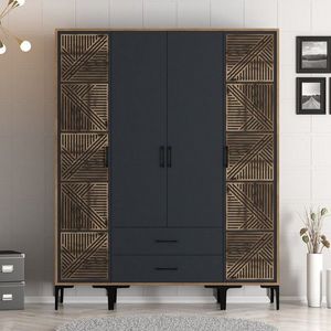 Dulap pentru haine, Hommy Craft, Kumsal PTP, 160x47 cm, PAL, Nuc / Antracit imagine