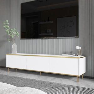 Comoda TV, Inarch, Imaj, 180x45 cm, PAL, Alb/Auriu imagine