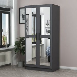 Dulap pentru haine, Minerva, Kale Mirror Anthracite, 90x190x52 cm, PAL, Antracit imagine